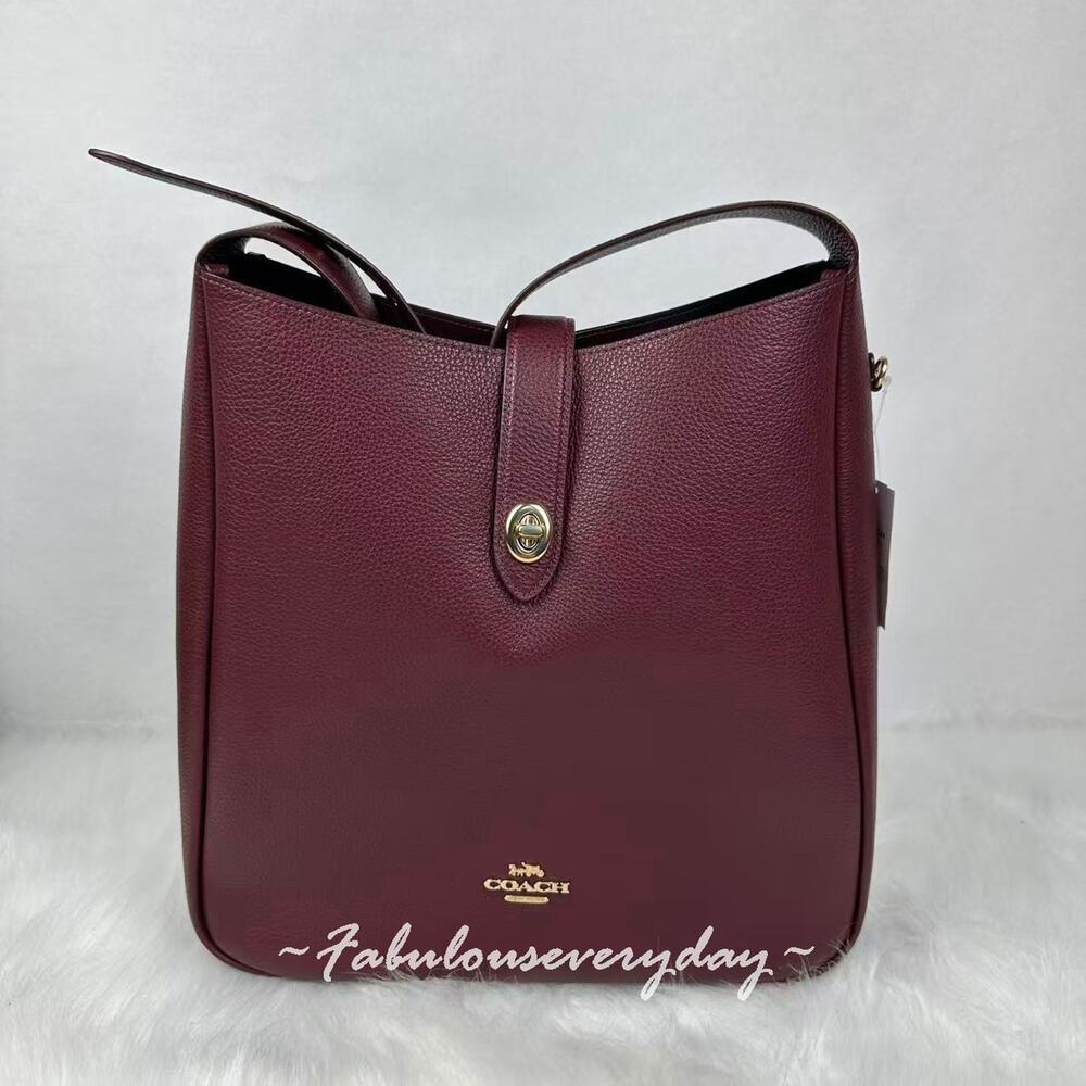Coach Hadley Large Shoulder Bag In Leather/Gold/Dark Wine CCD65 NWT